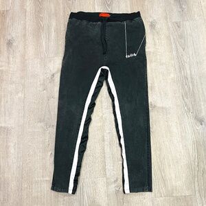 Vie+Riche Paris Black Washed Denim Striped Track Pants Biker Joggers 3XL Rare